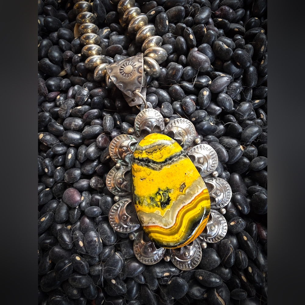 Sterling Beaded Necklace with Navajo Stle Bumblebee Pendant